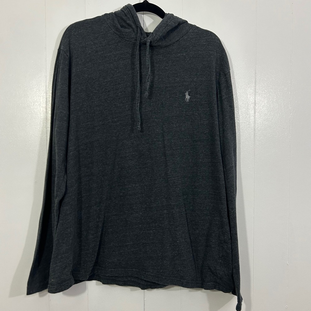 Polo Ralph Lauren Mens Charcoal Grey Heather‎ Long Sleeve Hooded T-Shirt Large